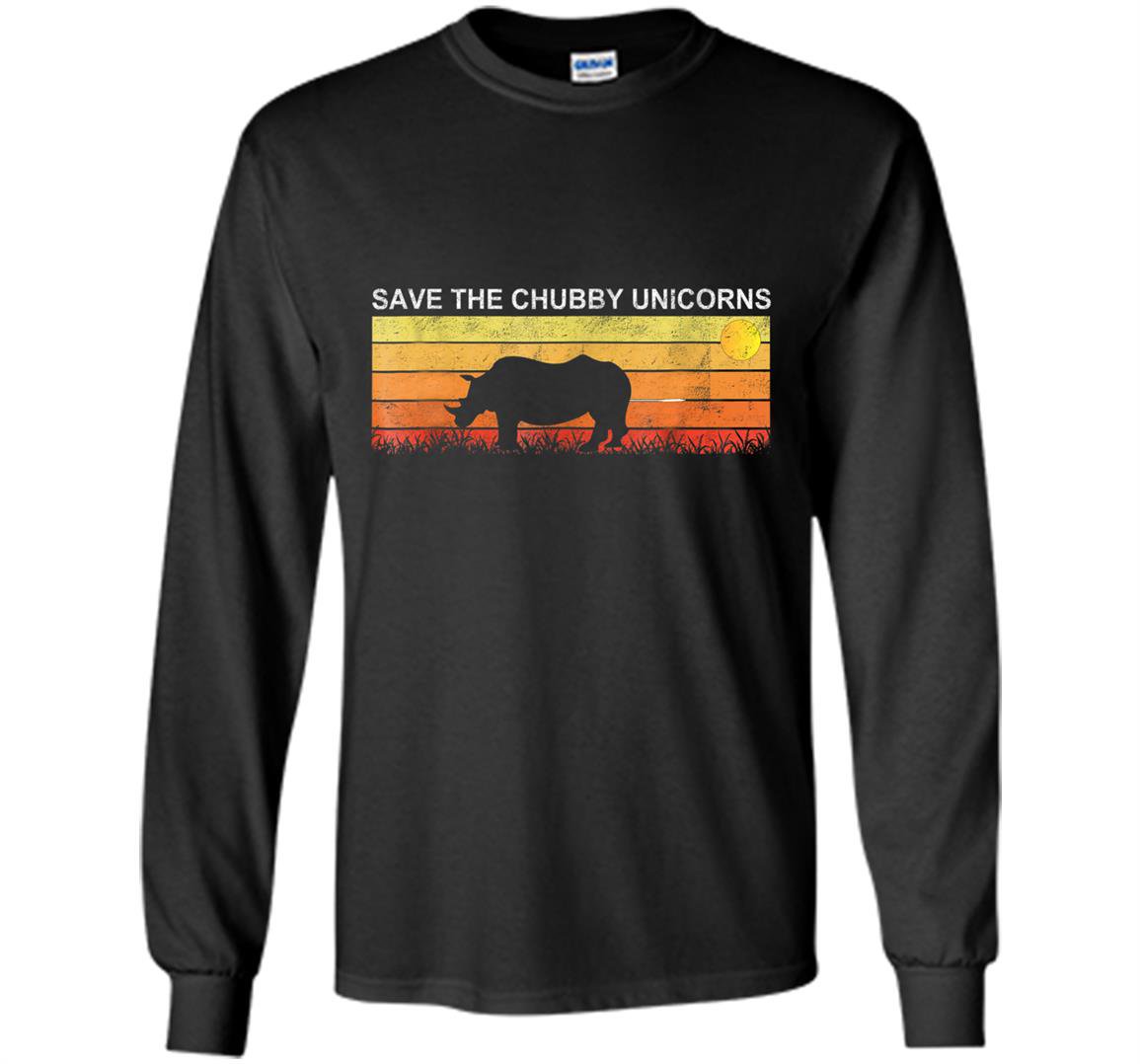 Save the chubby unicorns rhino vintage retro colors Long Sleeve