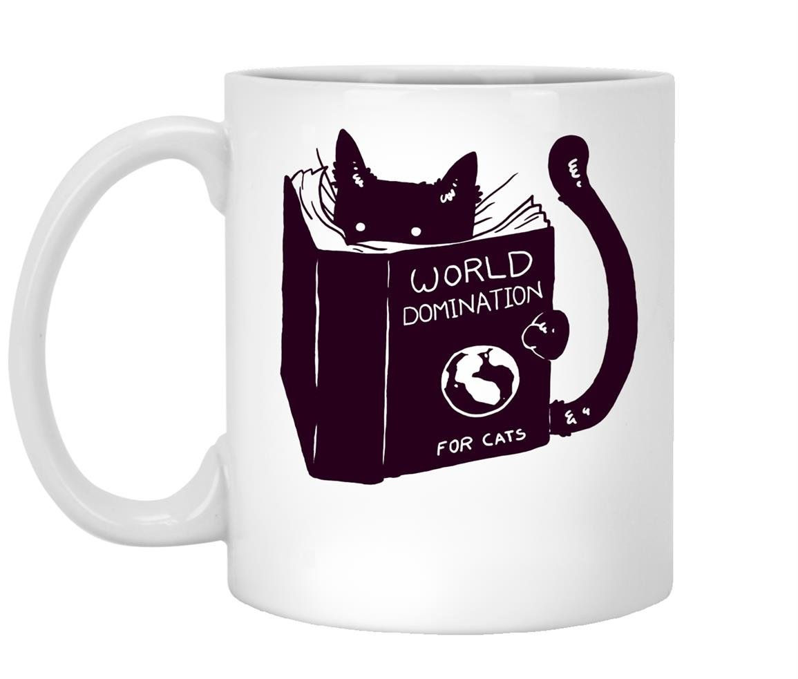 Cat reading a book world domination for ca Mug White