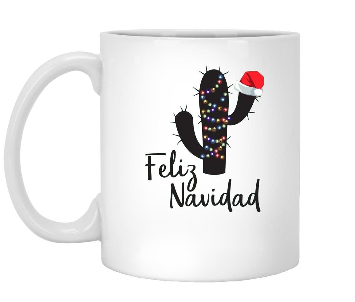 Feliz navidad cactus christmas pajamas family lights Mug White