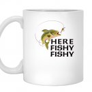 Here fishy fishy lucky fisherman fishing game on Mug White