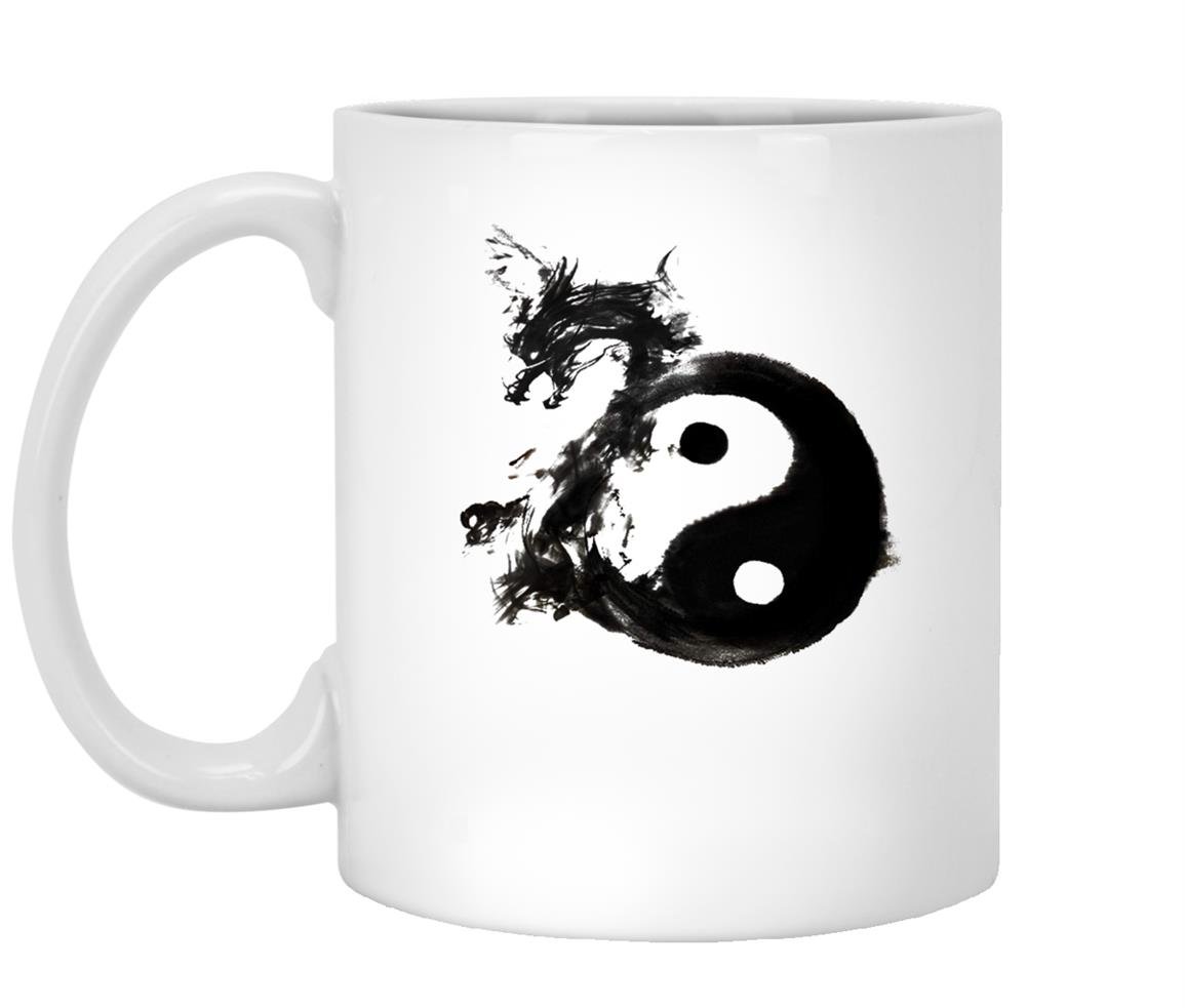 Tai chi symbol with dragon in water ink Mug White