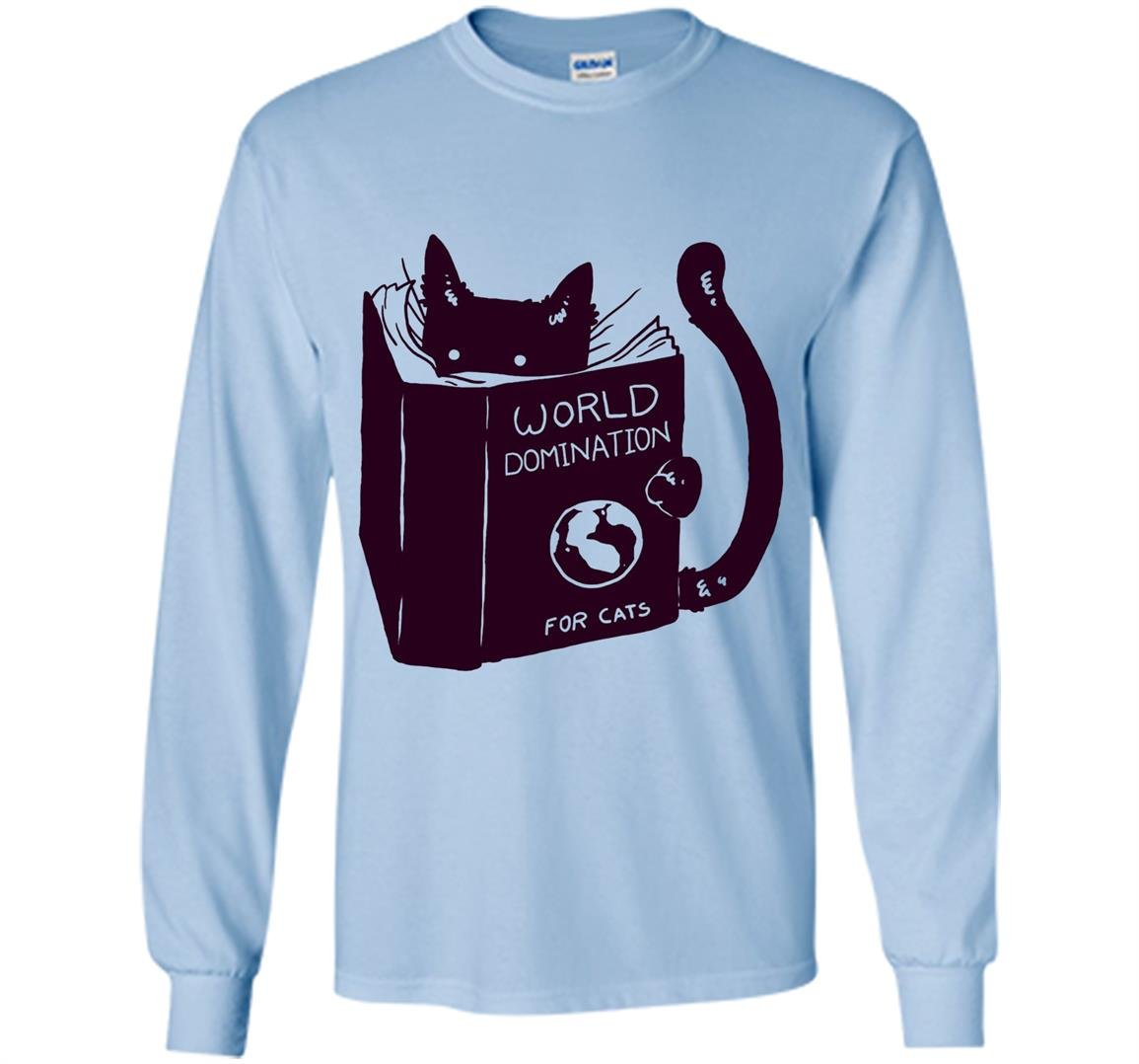 Cat reading a book world domination for cat Long Sleeve