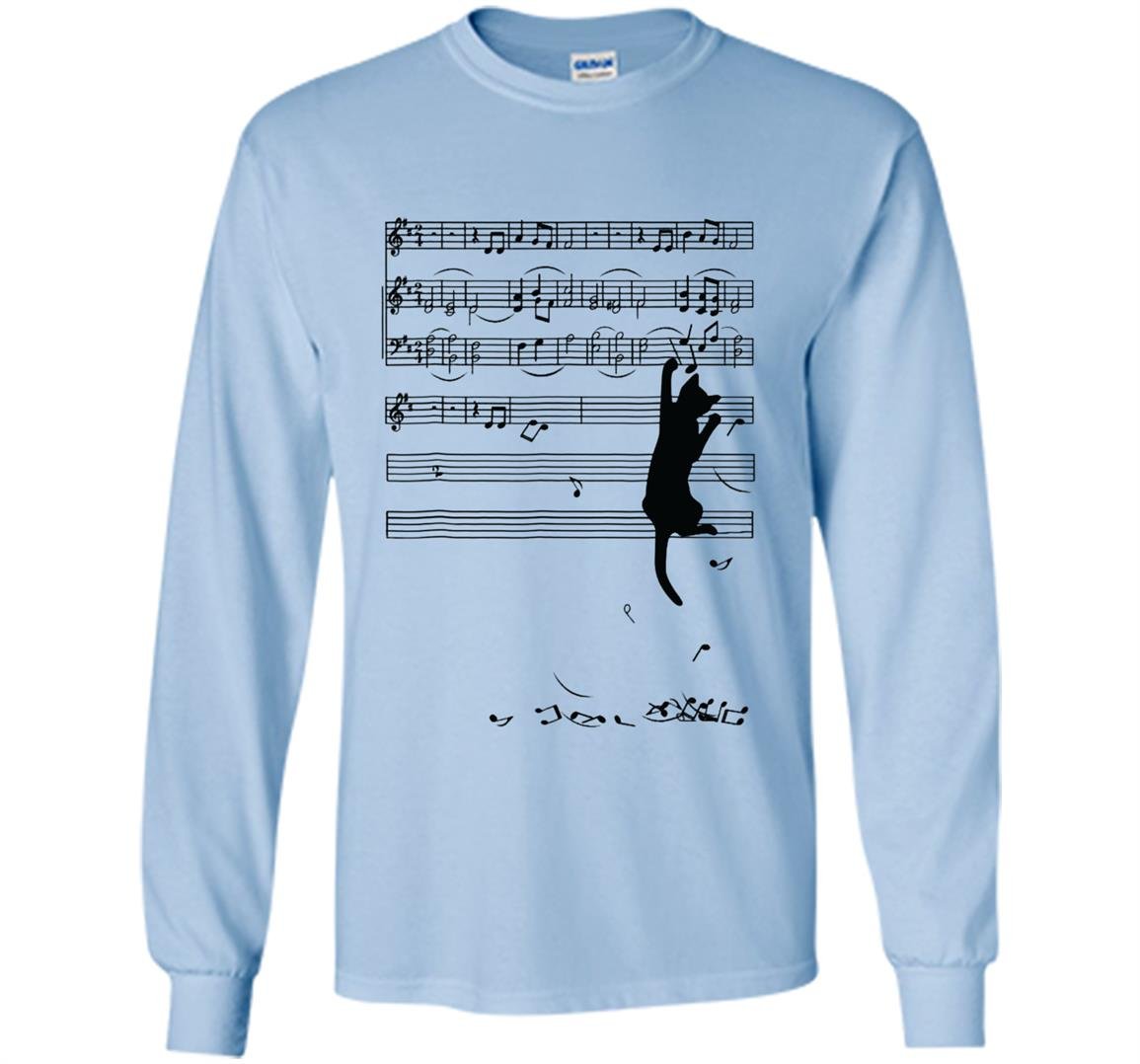 Cats playing with music notes guitar musician lover Long Sleeve