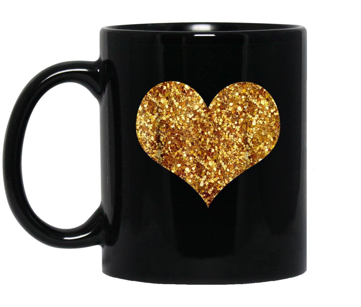 Gold sequins in a heart shape Mug Black