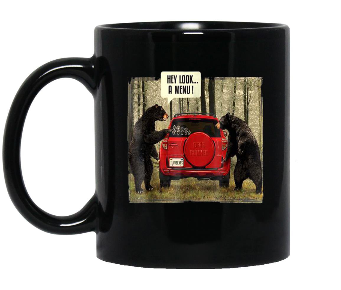 Hey look a menu red bear vintage Mug Black
