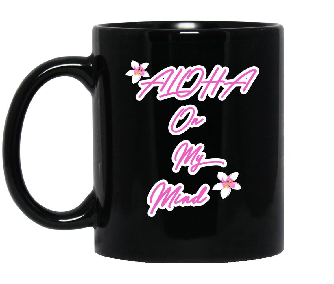 Ohana designs aloha on my mind with pink plumerias Mug Black