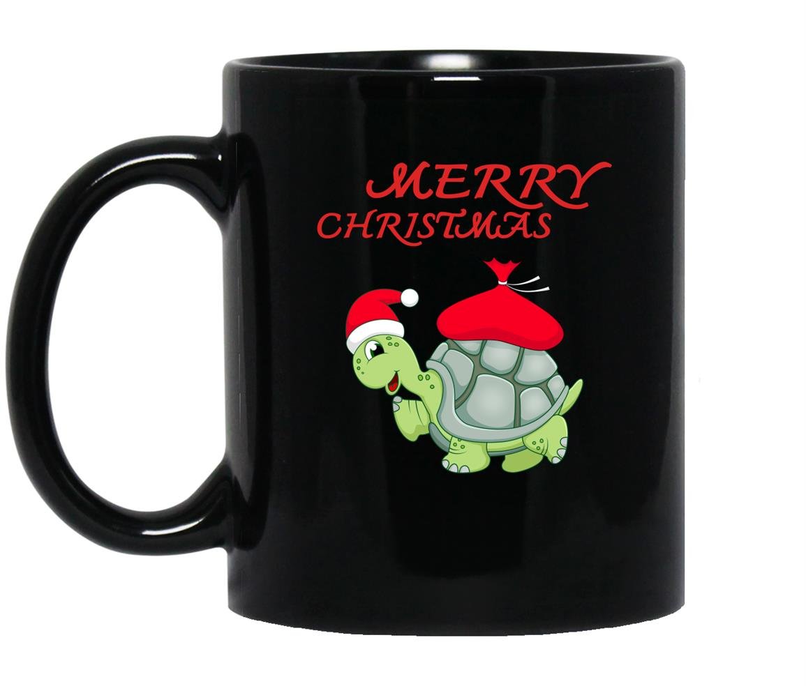 Cartoon santa turtle funny christmas Mug Black