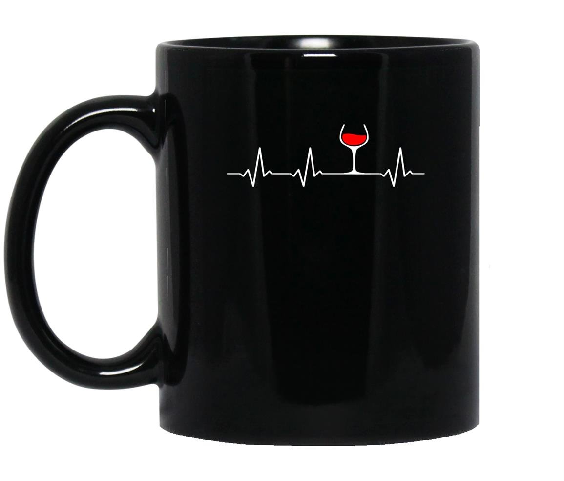 Wine heartbeat glass of wine Mug Black