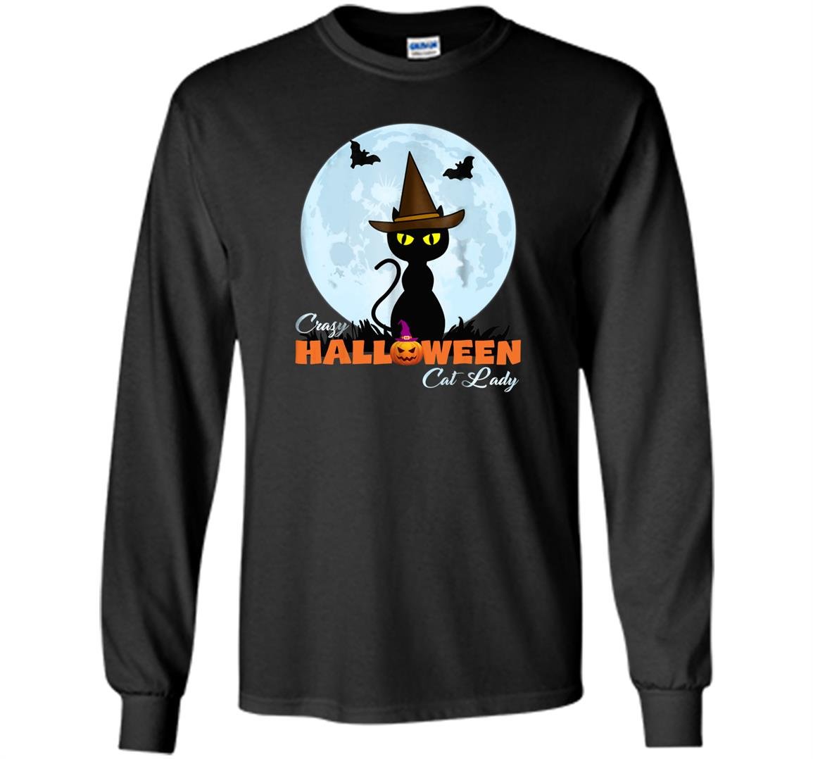Crazy halloween cat lady funny cat in moon Long Sleeve