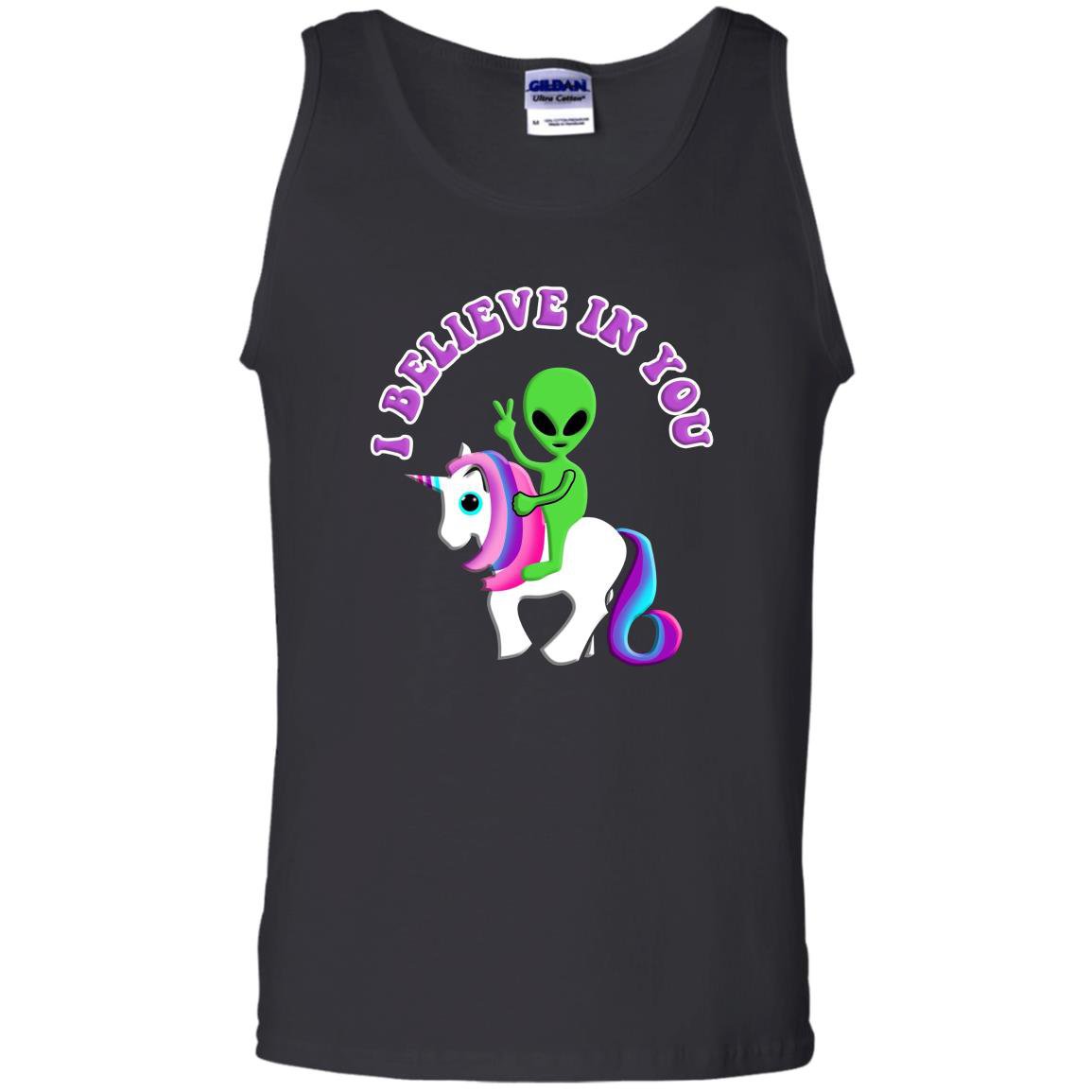 Alien riding a unicorn i believe in you Tank Top