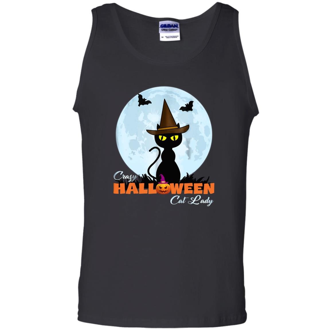 Crazy halloween cat lady funny cat in moon Tank Top