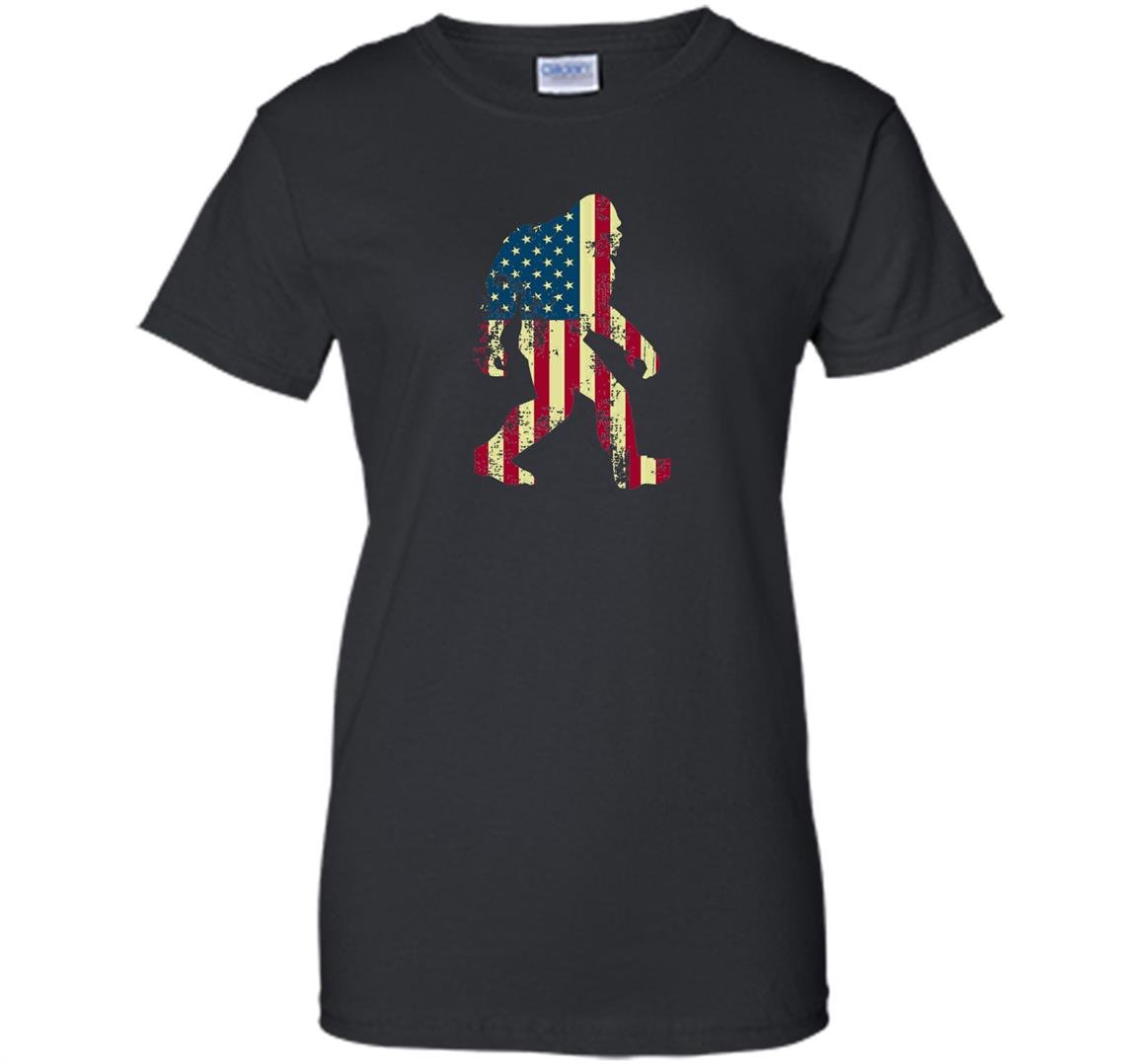 Bigfoot sasquatch american flag funny 4th of july Women