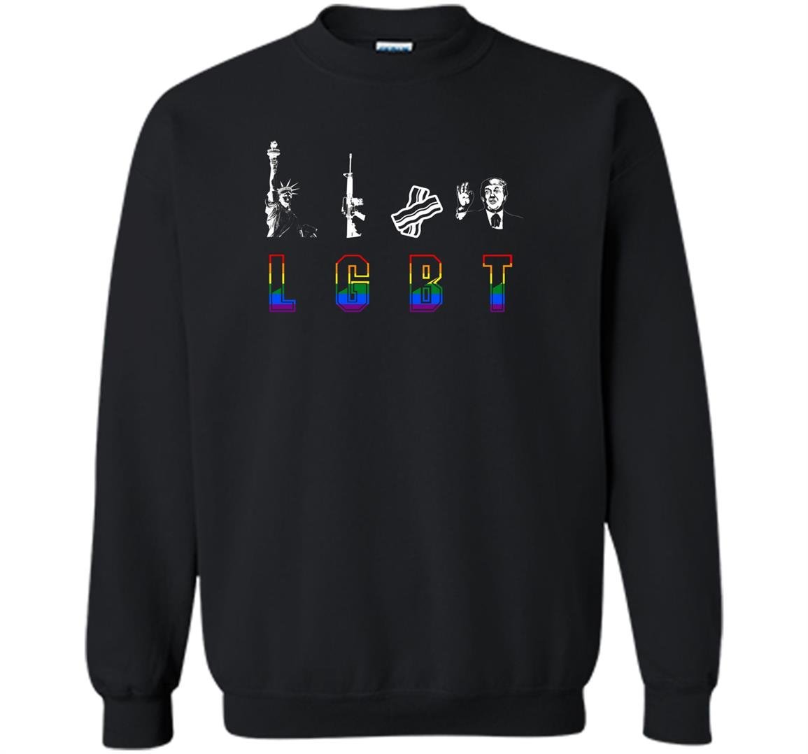 Funny rainbow flag lgbt liberty guns bacon trump Sweatshirt