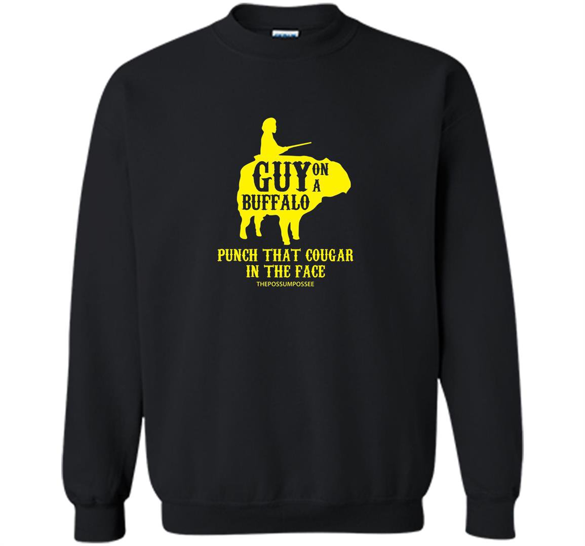 Guy on a buffalo punch that cougar in the face Sweatshirt