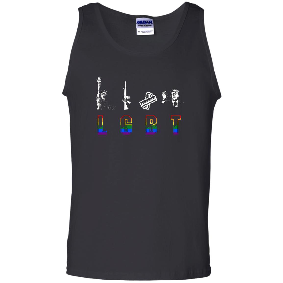 Funny rainbow flag lgbt liberty guns bacon trump Tank Top