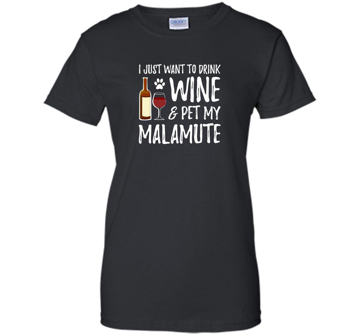 Wine and alaskan malamute for funny dog gift Women