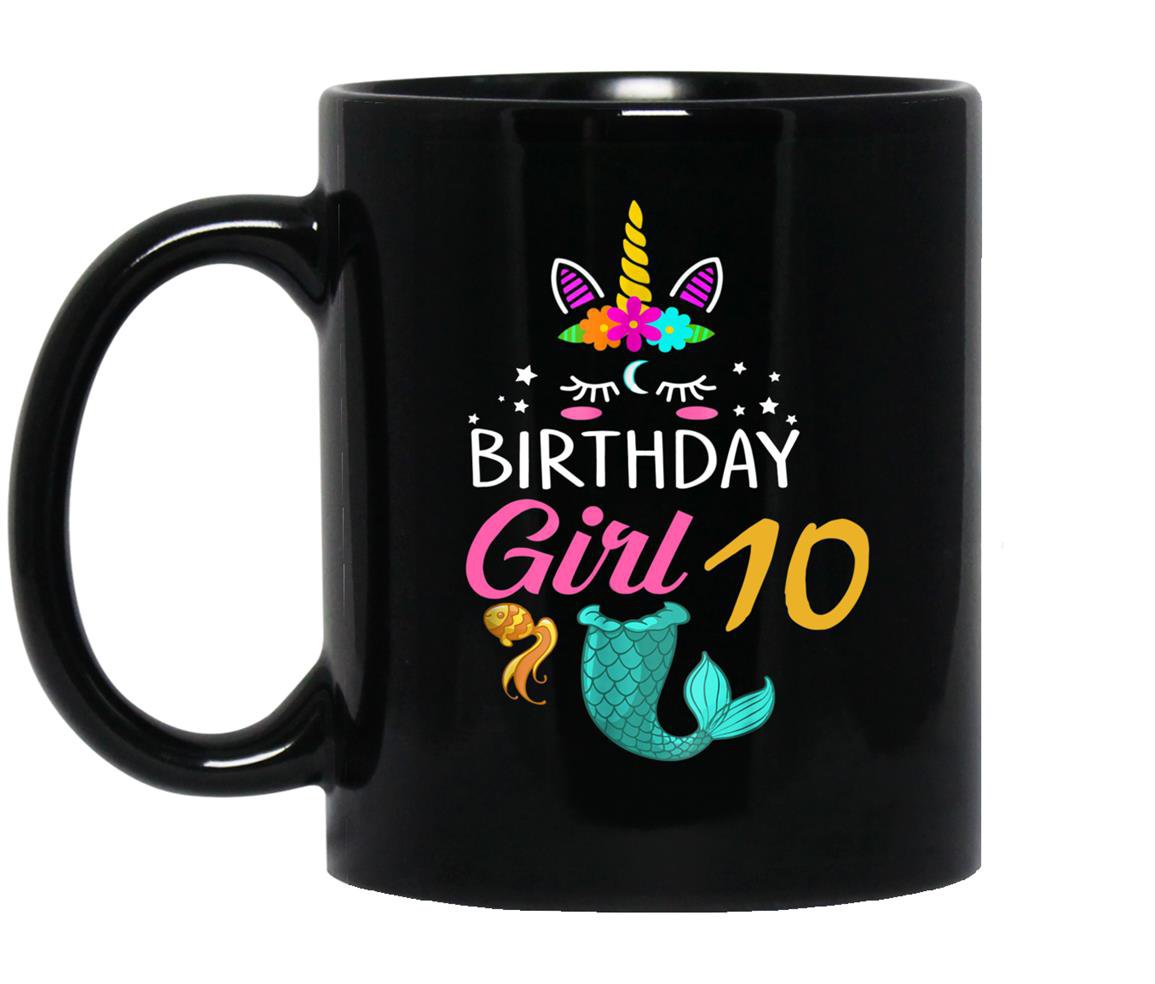 10th birthday unicorn mermaid tail 10 years old Mug Black