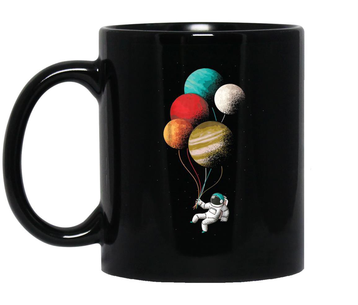 Astronaut cosmonaut space planet moon balloon Mug Black