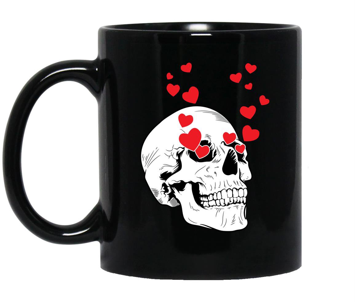 Cool and funny valentines day with skull face hearts Mug Black