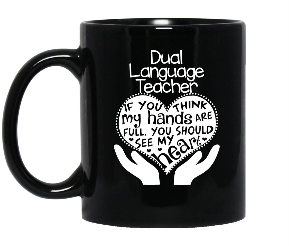 Dual language teacher heart hands school team Mug Black