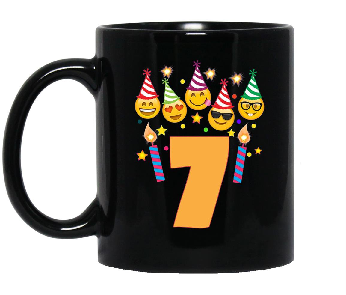 Emoji birthday for 7 seven year old toddler Mug Black