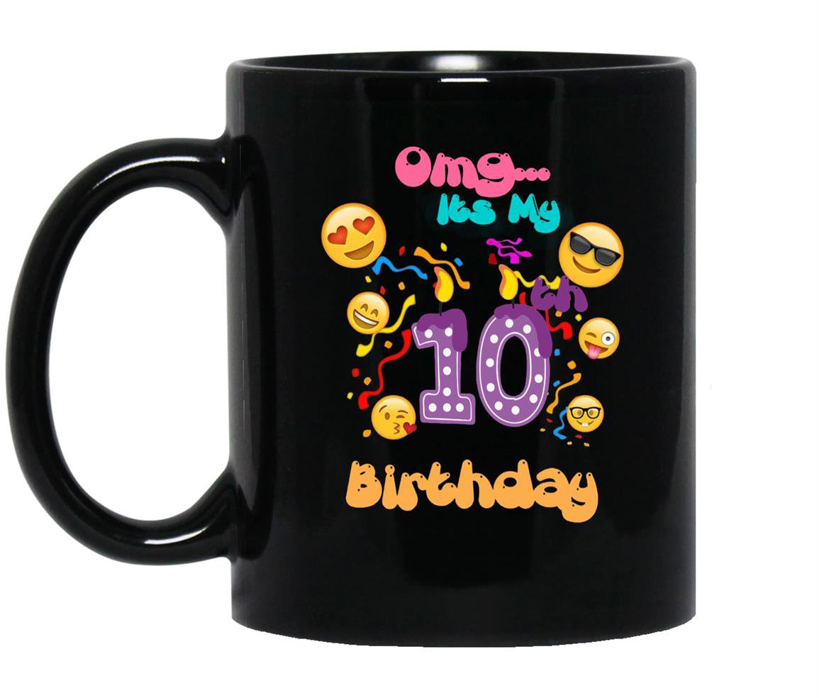 Emoji for 10 year old awesome birthday Mug Black