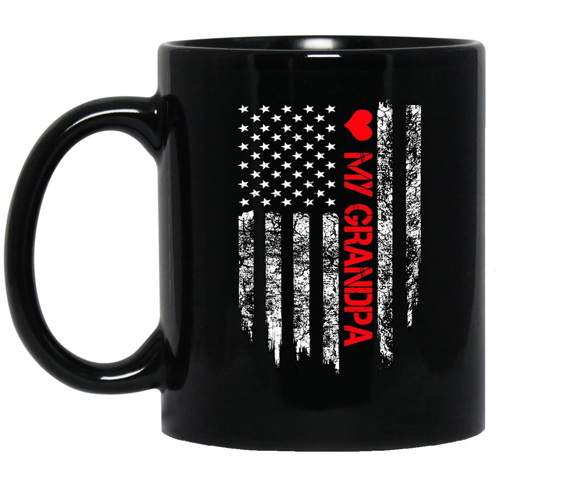 Firefighter flag love my firefighter grandpa Mug Black