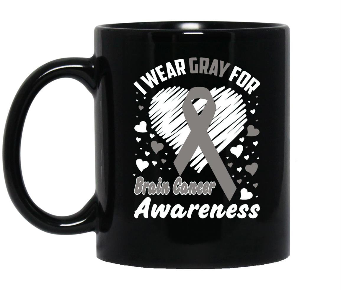 I wear gray for brain cancer awareness ribbon Mug Black