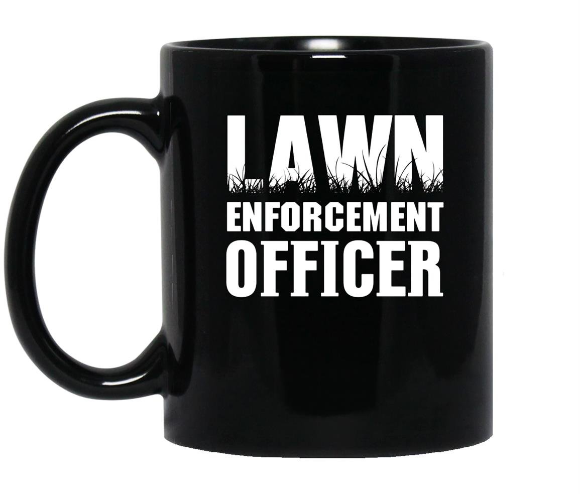 Lawn enforcement officer funny mowing Mug Black