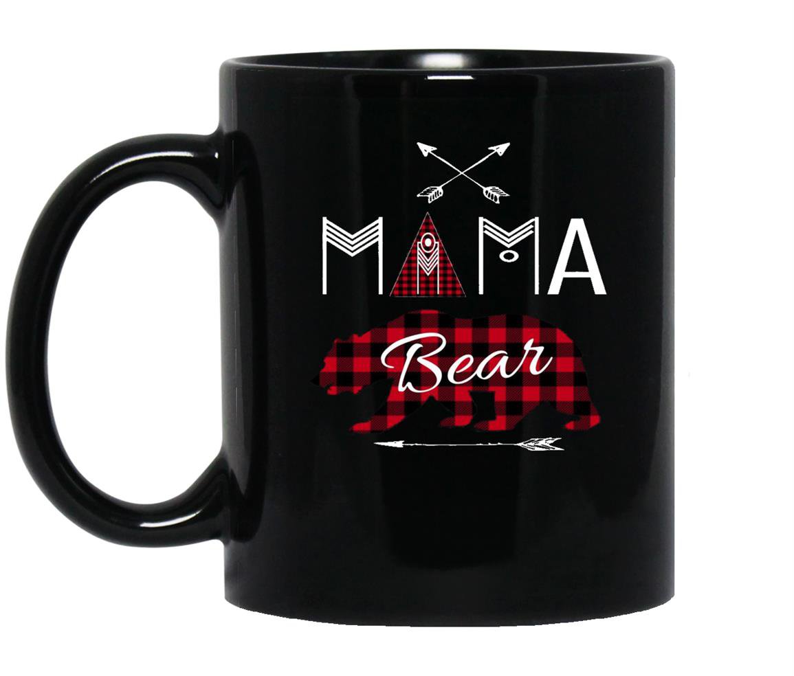 Mama bear buffalo plaid family camping bear Mug Black