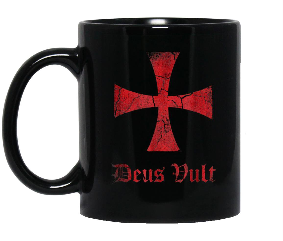 Distressed deus vult knights templar cross crusader Mug Black