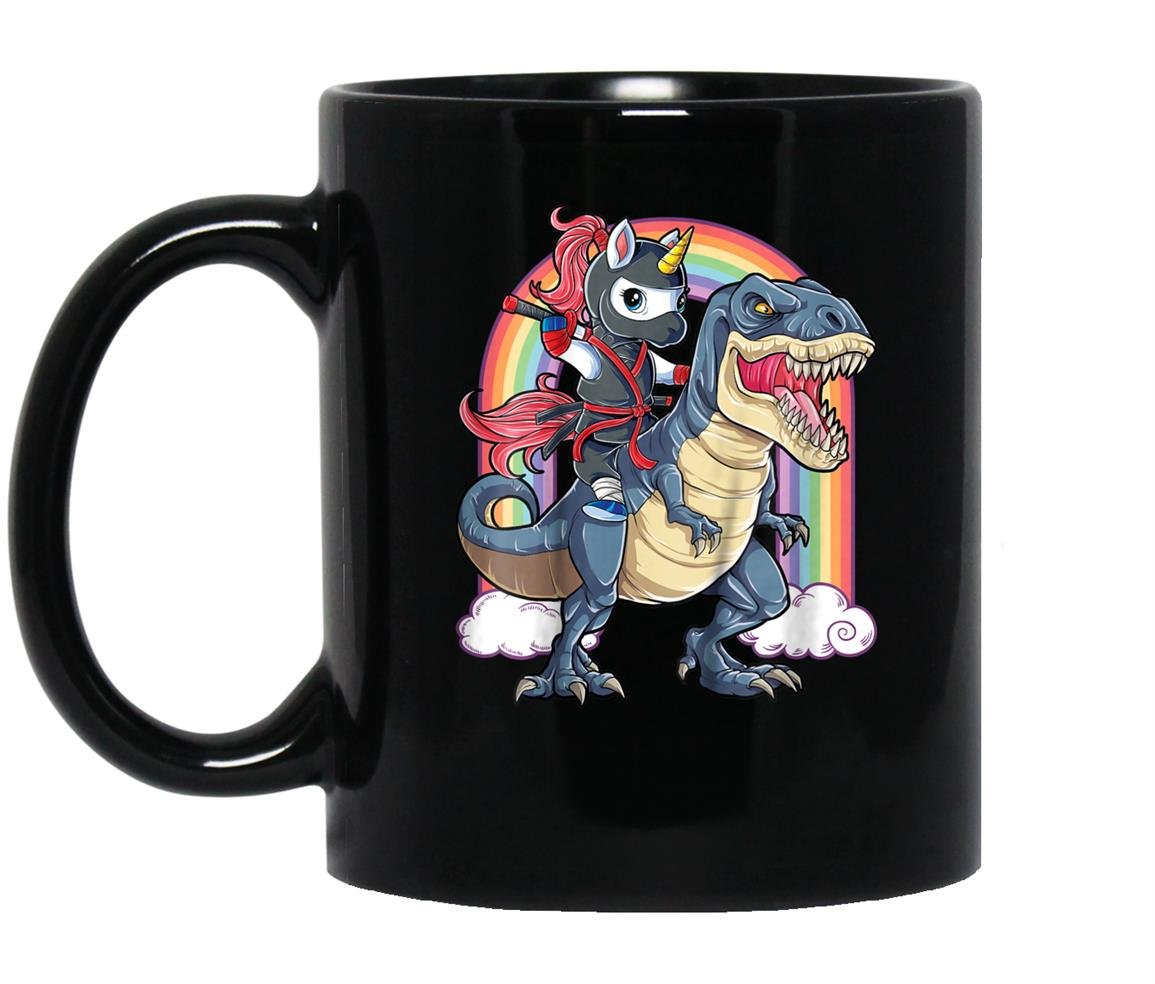 Ninja unicorn dinosaur t-rex squad rainbow Mug Black