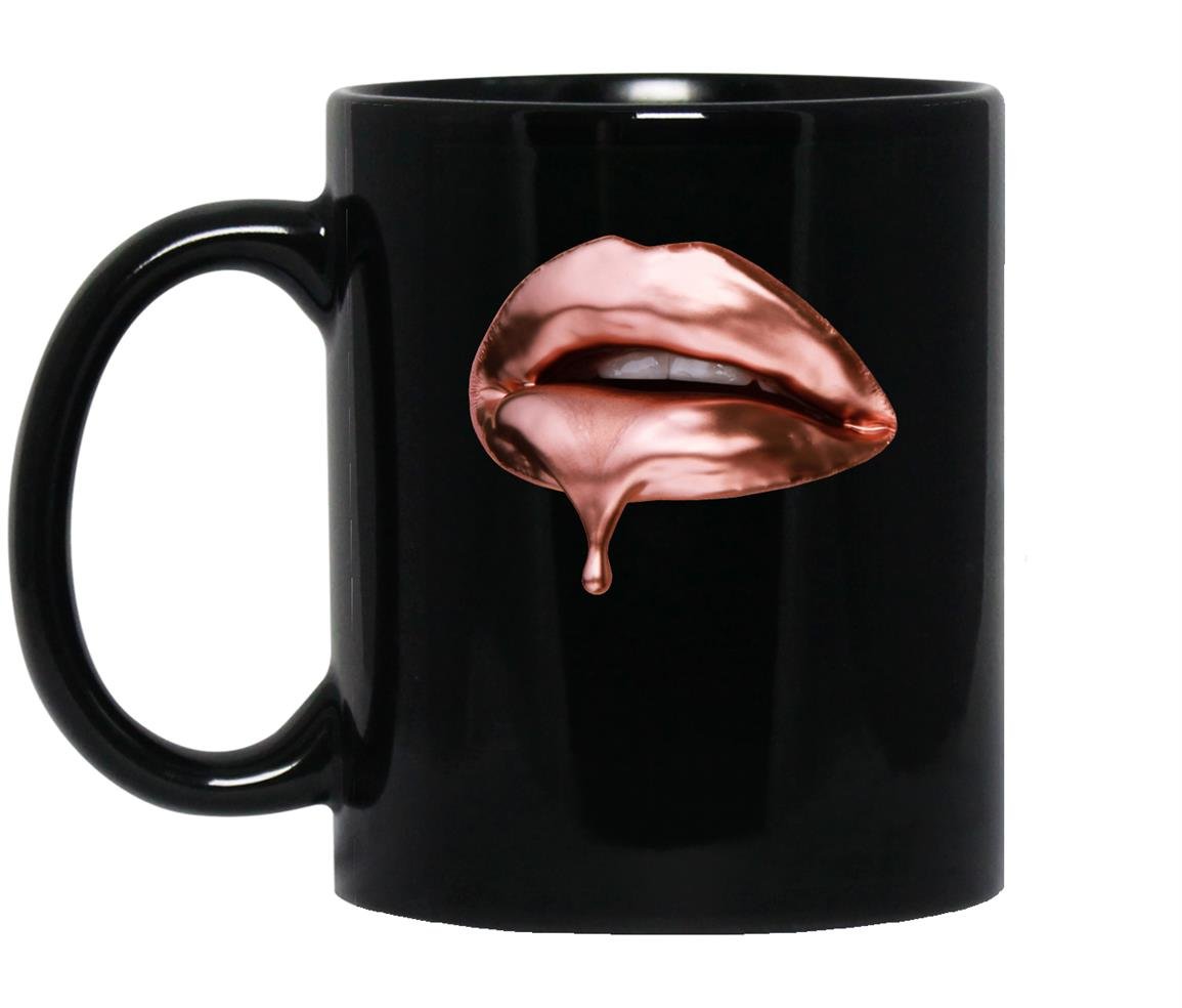 Rose gold dripping lips makeup artist gift Mug Black