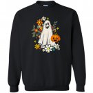 Retro Halloween Comfort Colors, Flower Ghost Sketch, Vintage Ghost Halloween Sweashirt