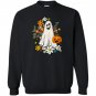 Retro Halloween Comfort Colors, Flower Ghost Sketch, Vintage Ghost Halloween Sweashirt