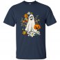 Retro Halloween Comfort Colors, Flower Ghost Sketch, Vintage Ghost Halloween T-shirt