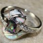 SILVER Elegant White Fire Opal & Rainbow Topaz Ring Size 7 Woman Gift WR40604
