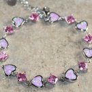 Silver Elegant Pink Fire Opal & Pink Kunzite Heart Bracelet