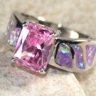 SILVER Elegant Pink Fire Opal & Pink Kunzite Rectangular Ring Size 6, WR41303