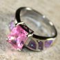 SILVER Elegant Pink Fire Opal & Pink Kunzite Rectangular Ring Size 6, WR41303