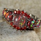 SILVER Elegant Orange Fire Opal & Orange Red Garnet Ring Size 5, WR41602