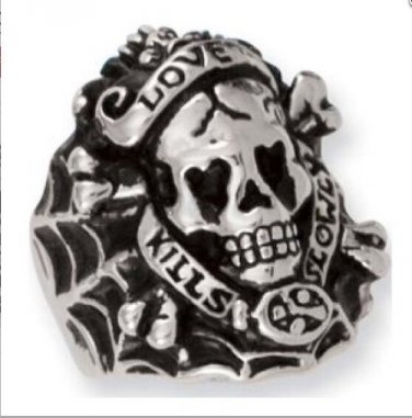 Ed Hardy Love Kills Slowly Skull Ring Silver Biker Gothic Punk Hiphop Ring