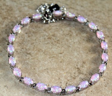 Silver Elegant Pink Fire Opal Oval Bracelet Woman Gift
