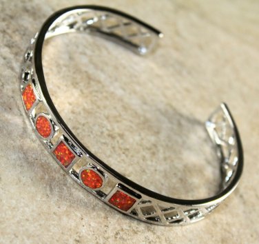 Silver Elegant Orange Fire Opal Multi Stones Bracelet Cuff