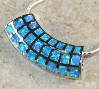 SILVER Elegant Blue Fire Opal Elbow Pendant Necklace Woman Gift