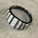 BLACK SILVER Elegant White Fire Opal Ring Size 8, WR41502