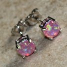 SILVER Elegant Pink Fire Opal Round Stud Earrings Jewelry Woman Gift #7