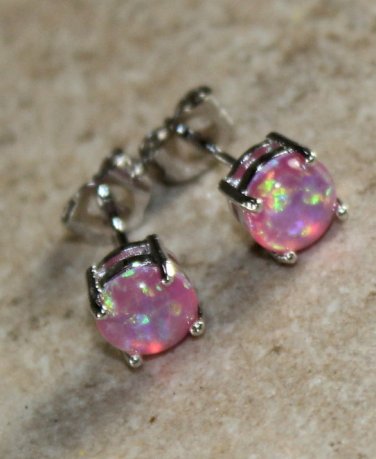 SILVER Elegant Pink Fire Opal Round Stud Earrings Jewelry Woman Gift #7