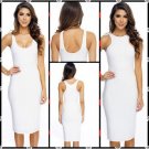 White HALTER Skirt Midi Dress Evening Party Sleeveless Sundress Bodycon Sling