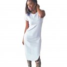 White Fit Jumperskirt Evening Party SLING Short Sleeve Cotton  0-neck Slim Dress